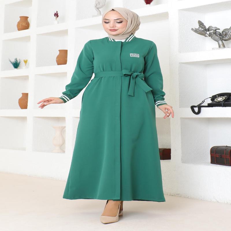 Hidden Buttoned Ribbed Abaya Emerald Msw19214-4