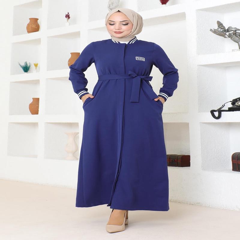 Hidden Buttoned Ribbed Abaya Indigo Msw19214-2