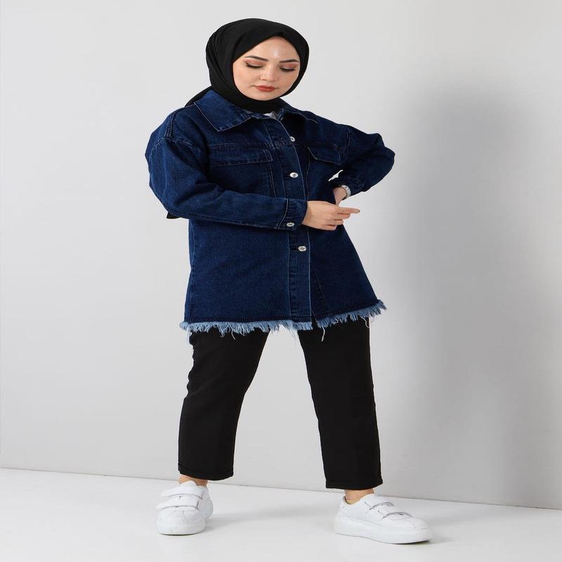 Tassel Detailed Denim Jacket Navy Blue Msw6011