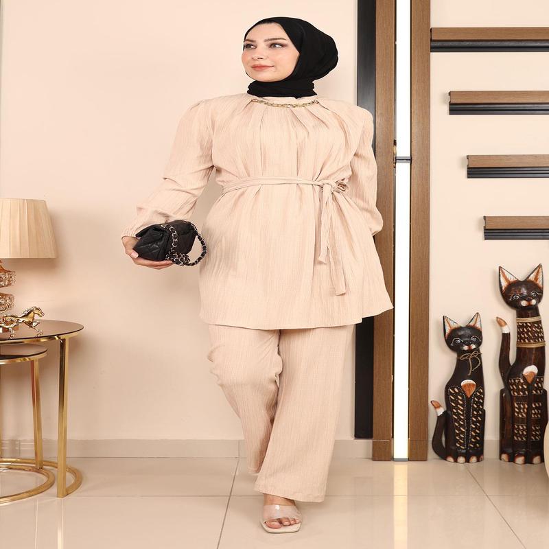 Chain Detailed Suit Beige Msw19140-3