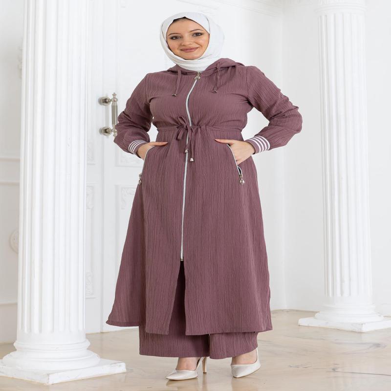 Tied Waist Hooded Suit Dusty Rose 19236