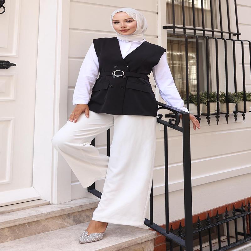 V-Neck Vest Suit Black 19254