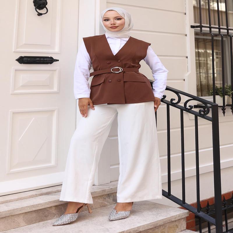 V-Neck Vest Suit Brown 19254