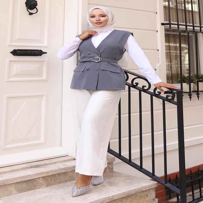 V-Neck Vest Suit Gray 19254