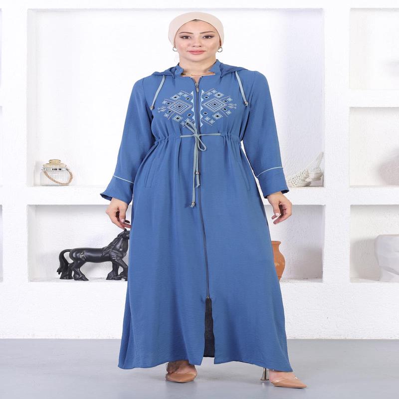 Embroidered Hooded Abaya Blue 12210