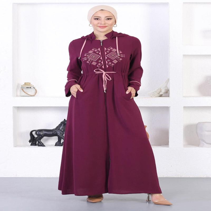 Embroidered Hooded Abaya Plum 12210