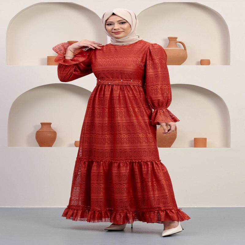 Pearl Detailed Lace Evening Dress Tile 12239