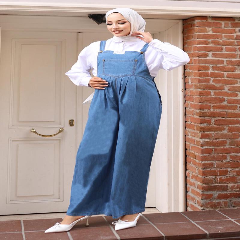 Kangaroo Pocket Maternity Overalls Light Blue 19248