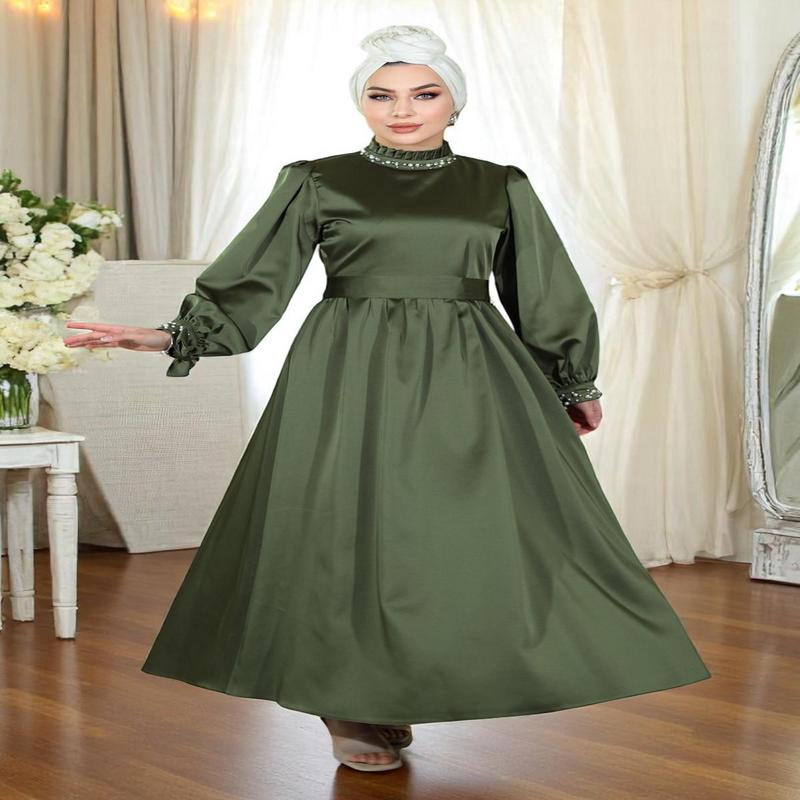 Pearl Satin Evening Dress Khaki 19121