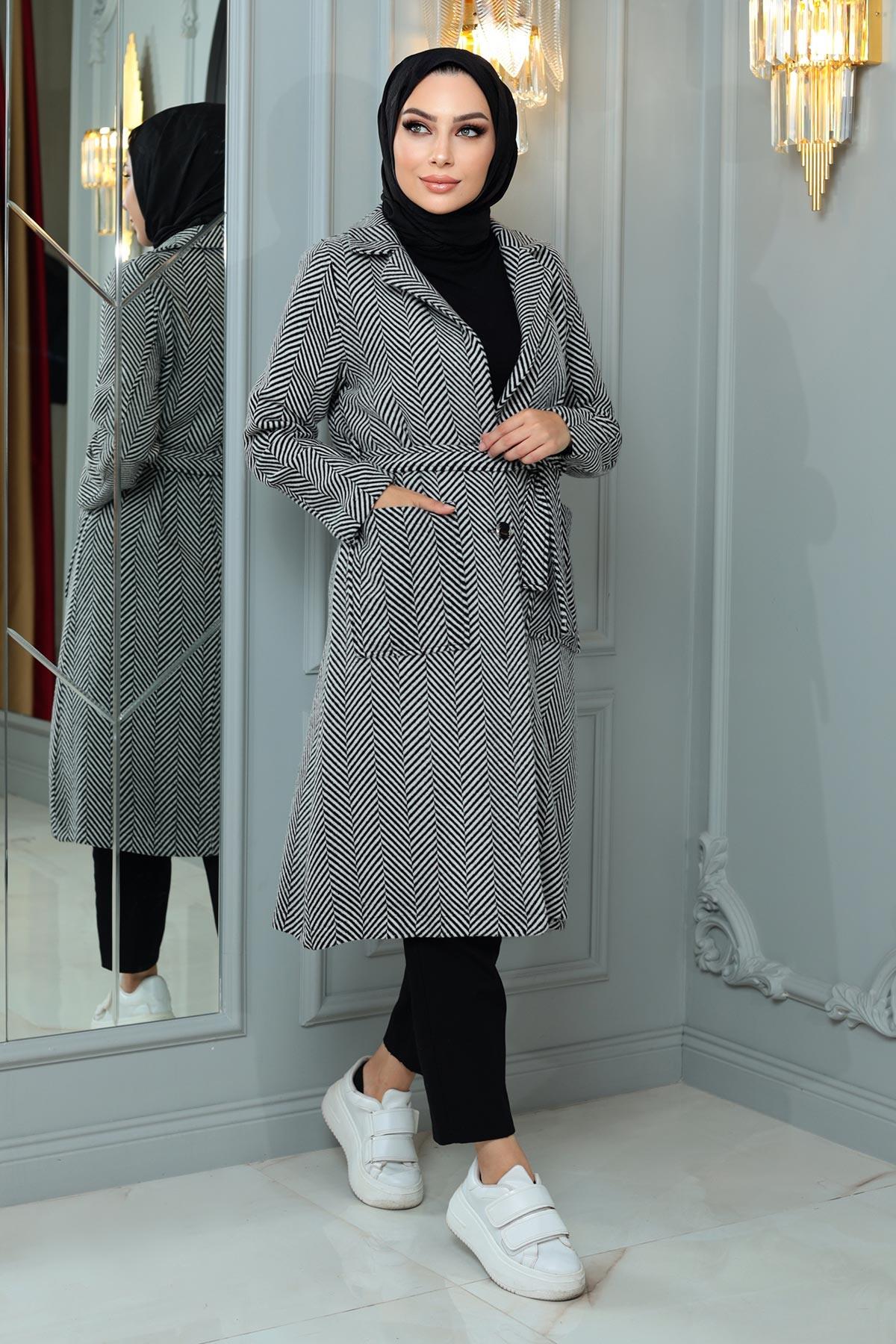 Pocketed Cashmere Coat Black 19163