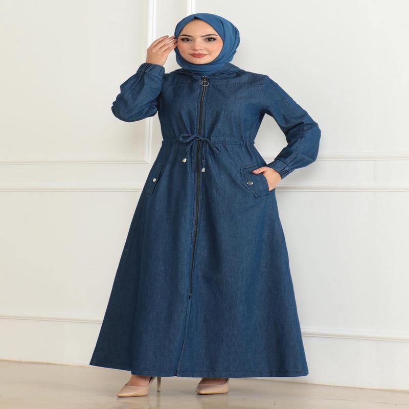 Tied Waist Denim Abaya Dark Blue 19226