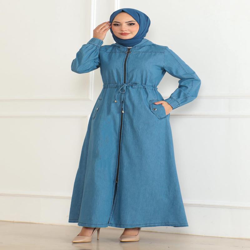 Tied Waist Denim Abaya Light Blue 19226