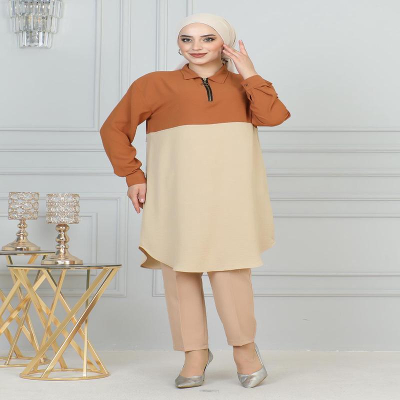 Zipper Detailed Tunic Cream 6098