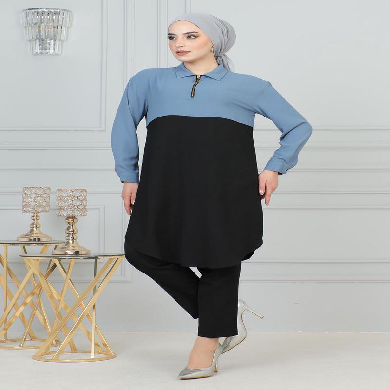 Zipper Detailed Tunic Ice Blue 6098