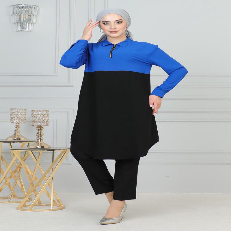 Zipper Detailed Tunic Indigo 6098