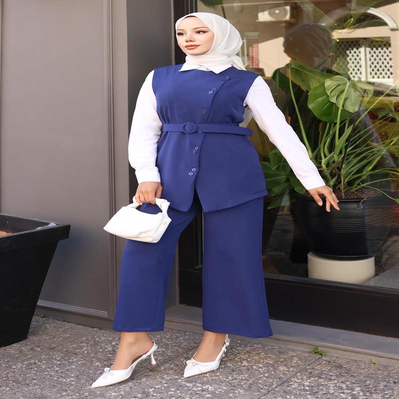 Belted Vest And Trouser Set Indigo 19250