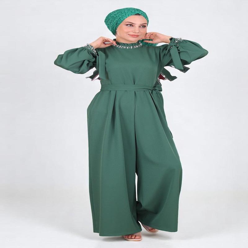 Pearl Detailed Jumpsuit Dress Emerald Msw19152-4