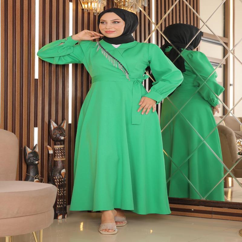 Stone Tassel Dress Green Msw18700