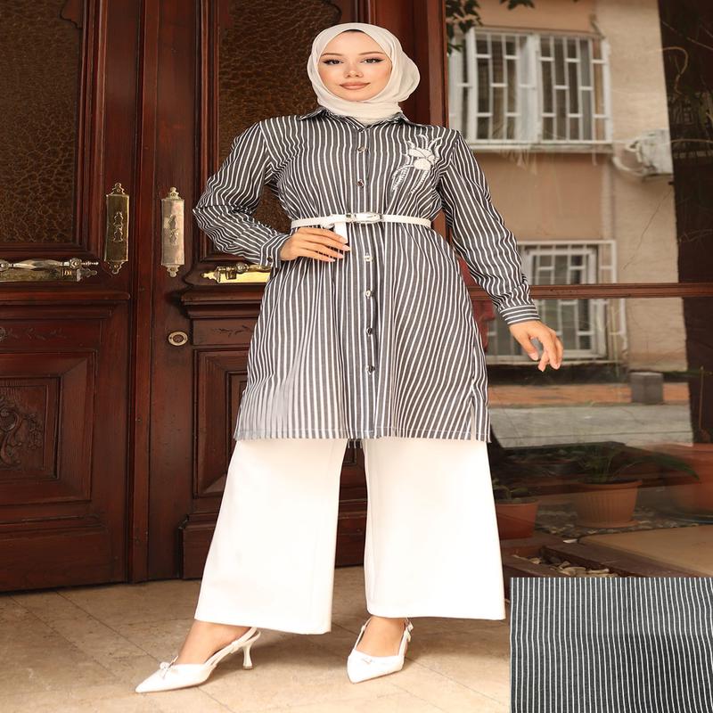 Striped Embroidery Detailed Suit Black 19261