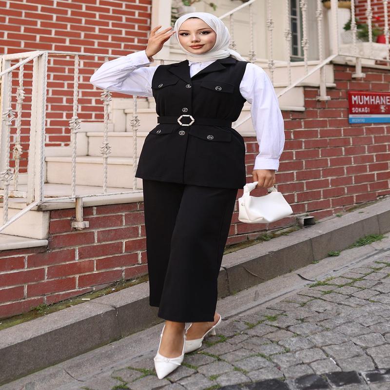 Vest Suit With Ornamental Pocket Detail Black Msw19249-1