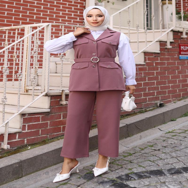 Vest Suit With Ornamental Pocket Detail, Dusty Rose Msw19249-3