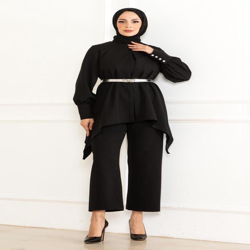 Belt Detailed Suit Black Msw19001-1