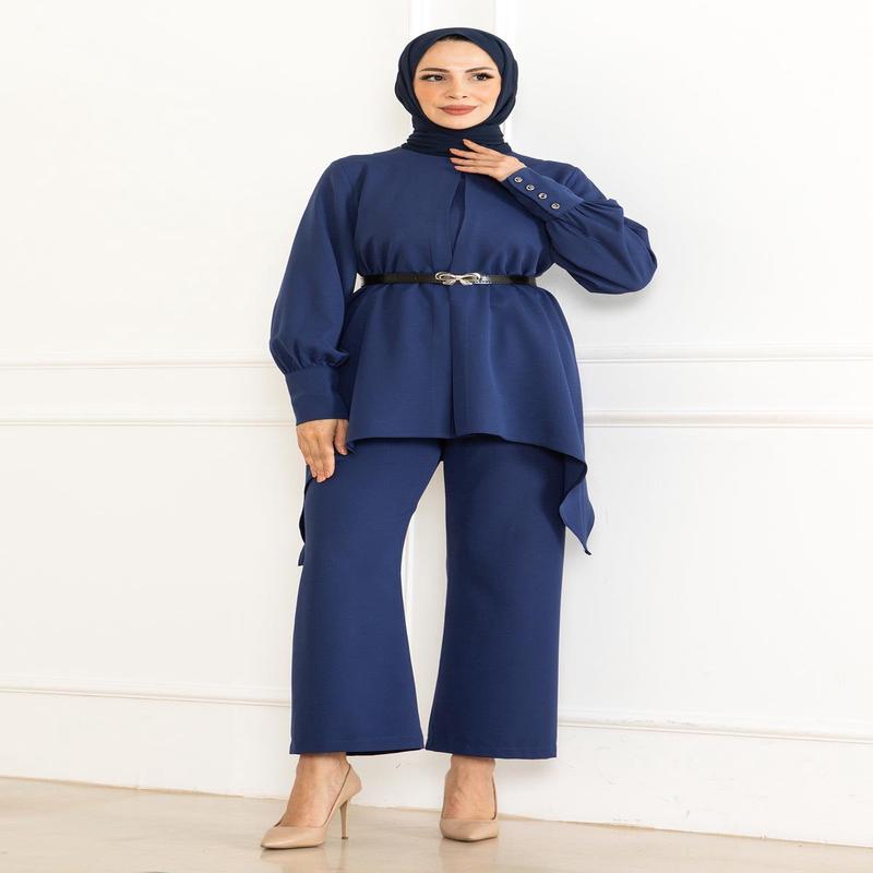 Belt Detailed Suit Indigo Msw19001-2