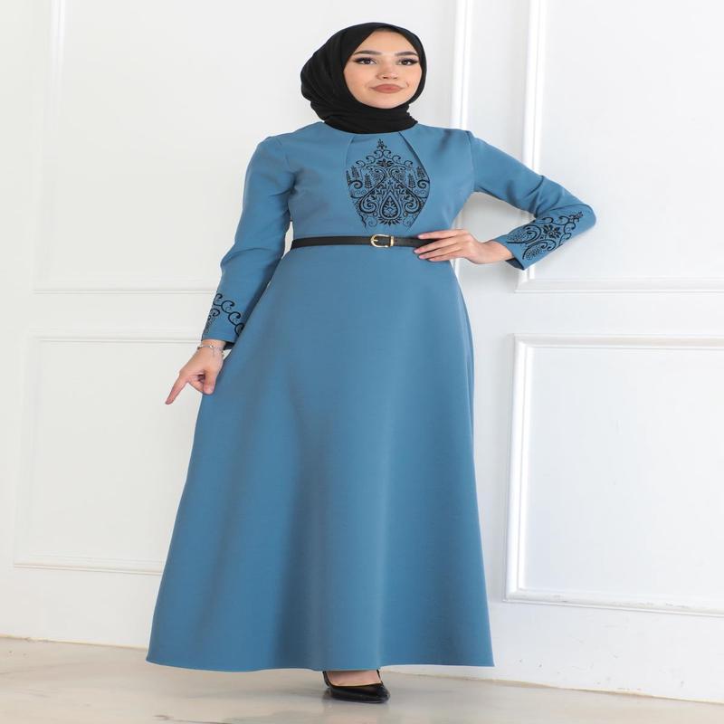 Belt Detailed Dress Baby Blue 6116