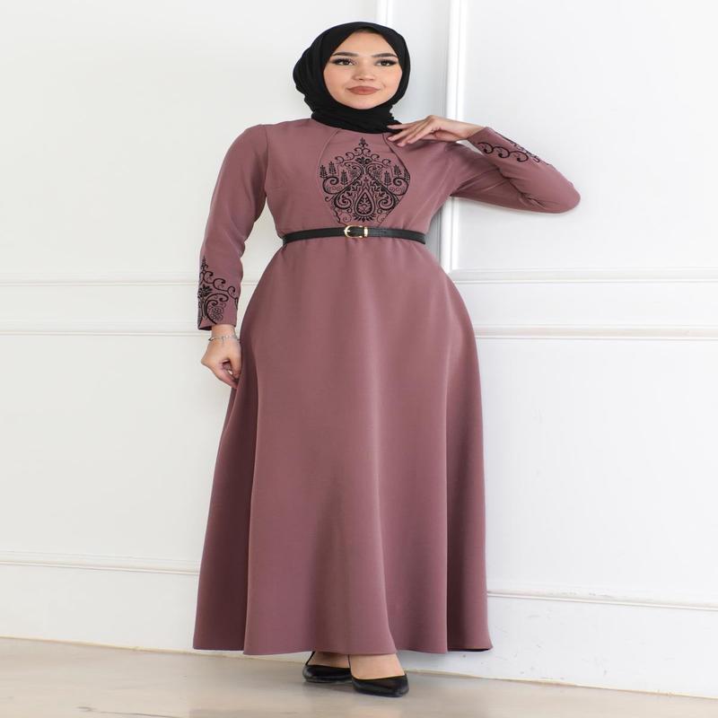 Belt Detailed Dress Dusty Rose 6116