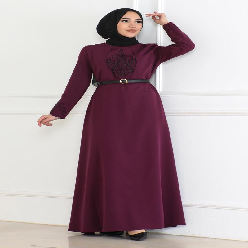 Belt Detailed Dress Plum 6116