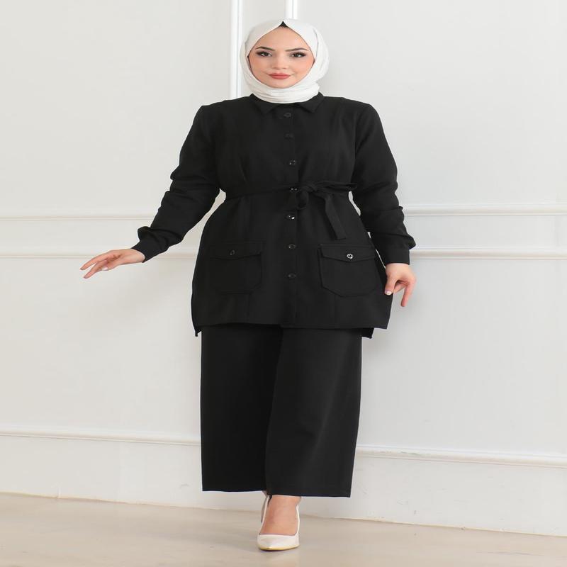 Button Detailed Suit Black 19223