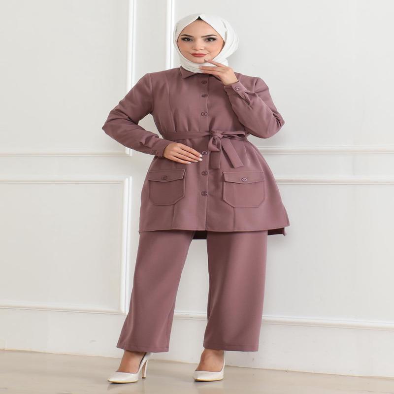 Button Detailed Suit Dusty Rose 19223