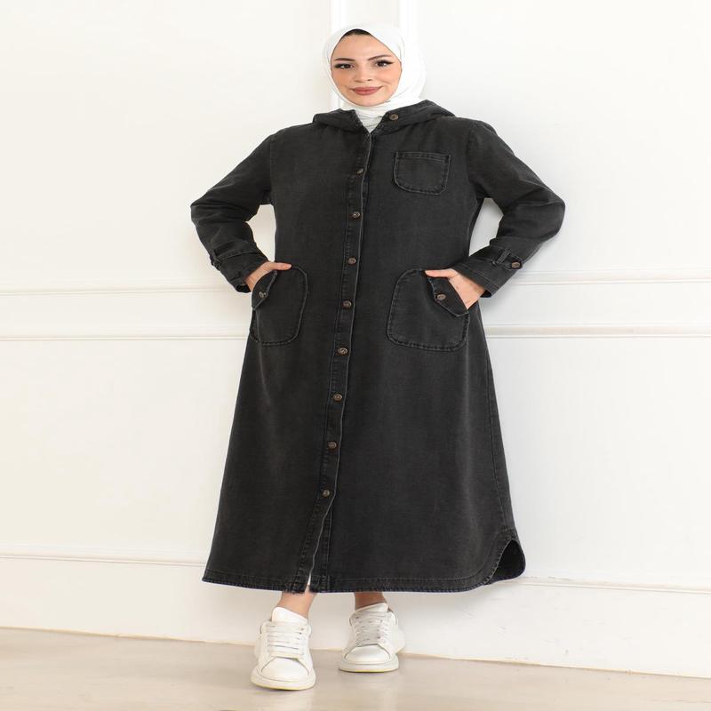 Hooded Denim Coat Smoke 19230