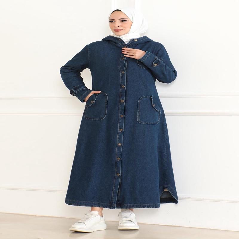 Hooded Denim Jacket Dark Blue 19230