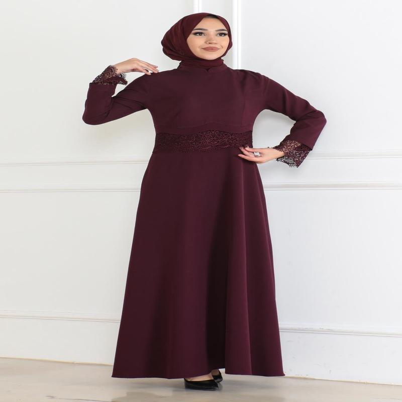 Lace Detailed Dress Plum 6117