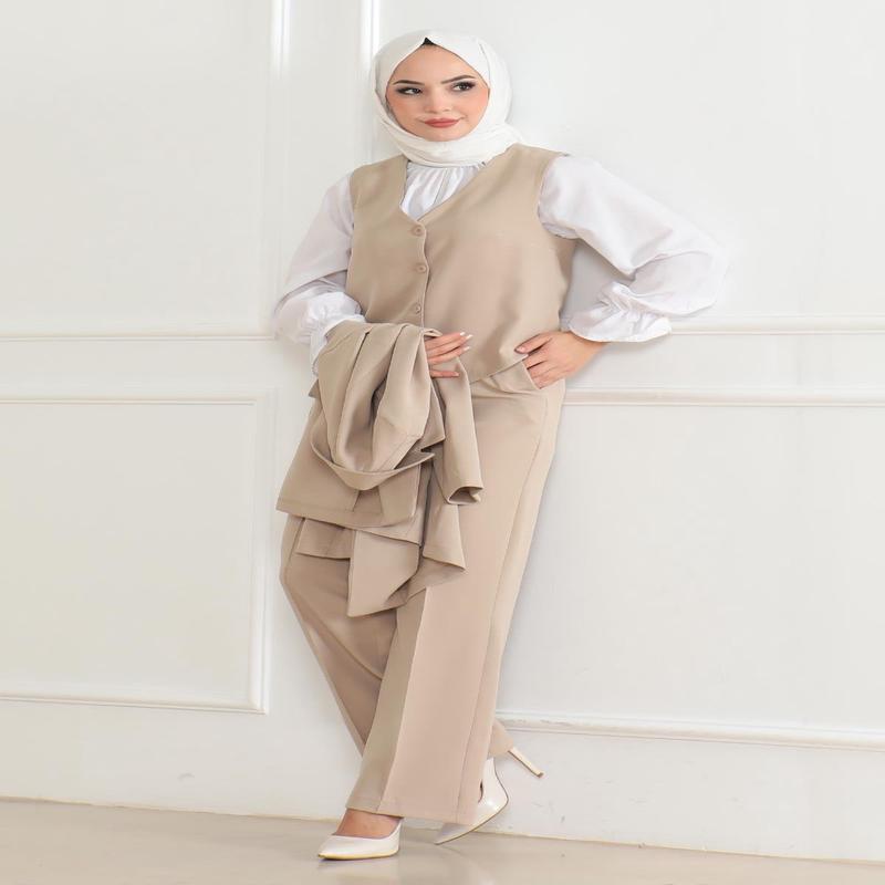 Vested Three-Piece Suit Beige Msw19222-4