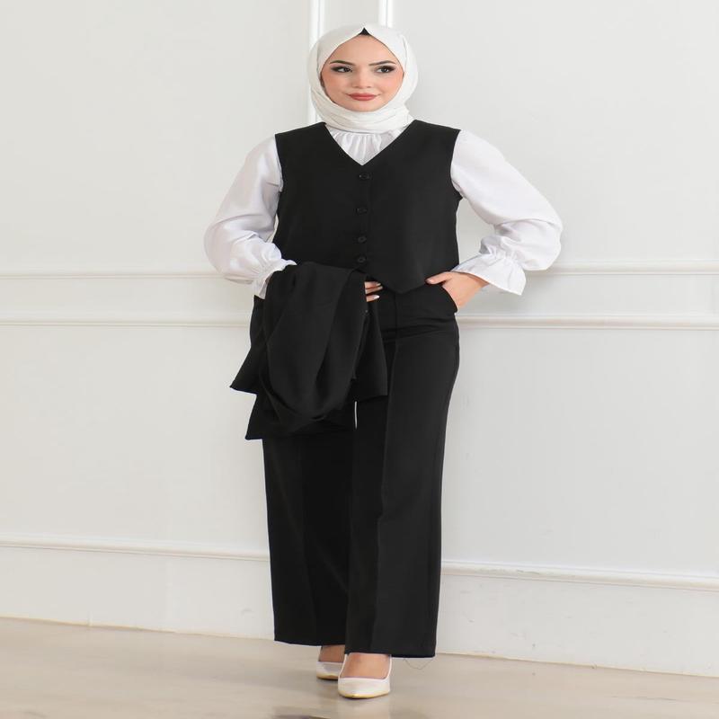 Vested Three-Piece Suit Black Msw19222-1