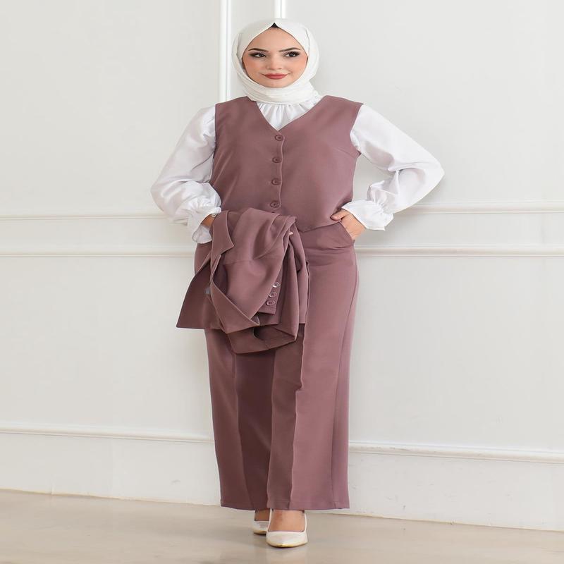 Vested Three-Piece Suit Dusty Rose Msw19222-3