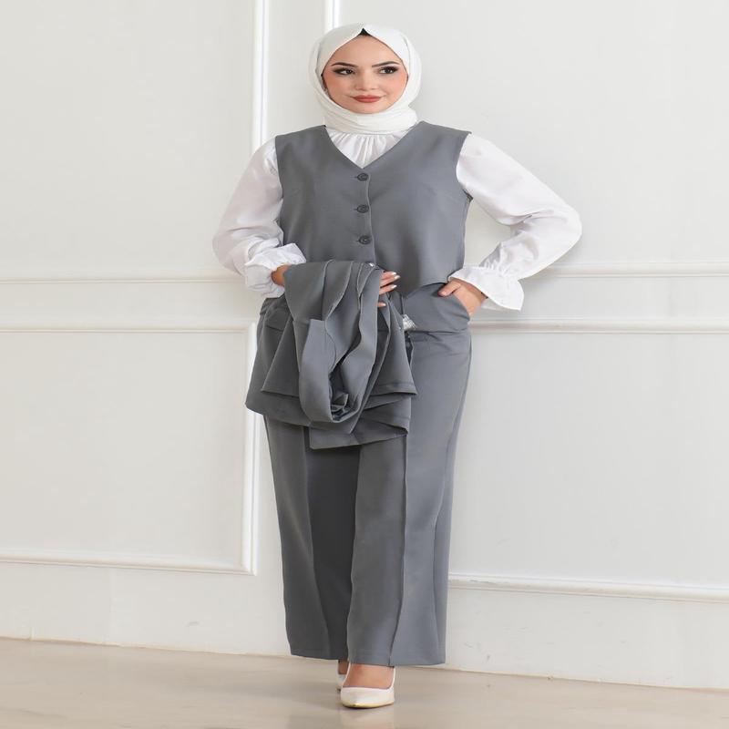 Vested Three-Piece Suit Gray Msw19222-5
