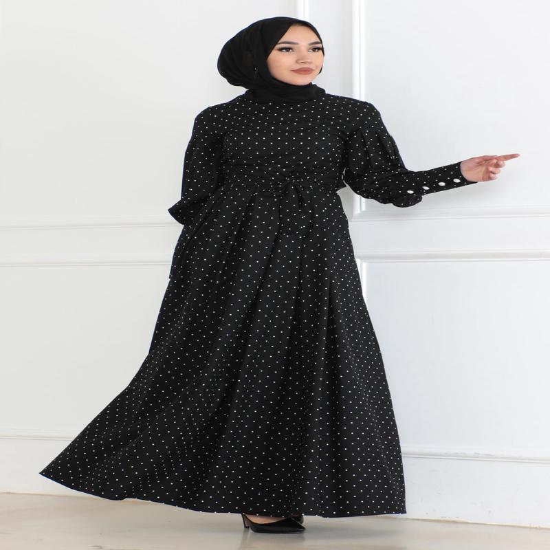 Belted Polka Dot Dress Black 6120