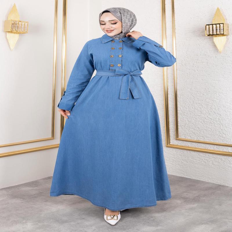 Button Detailed Denim Dress Light Blue 19366