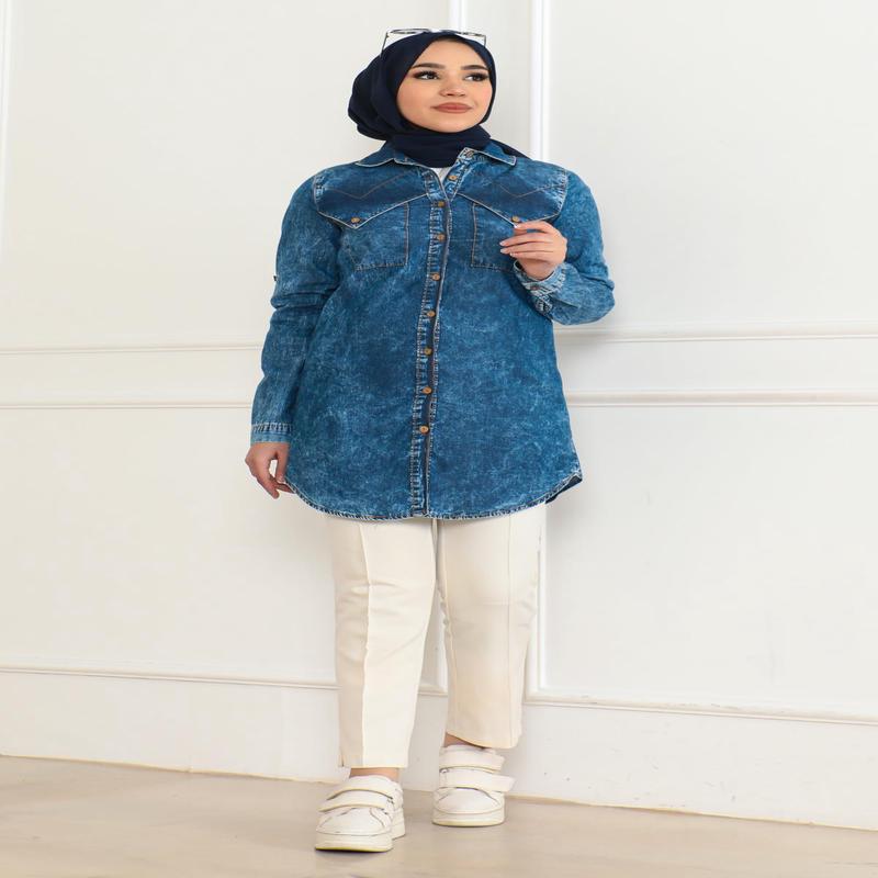 Button Detailed Denim Tunic Blue 6124