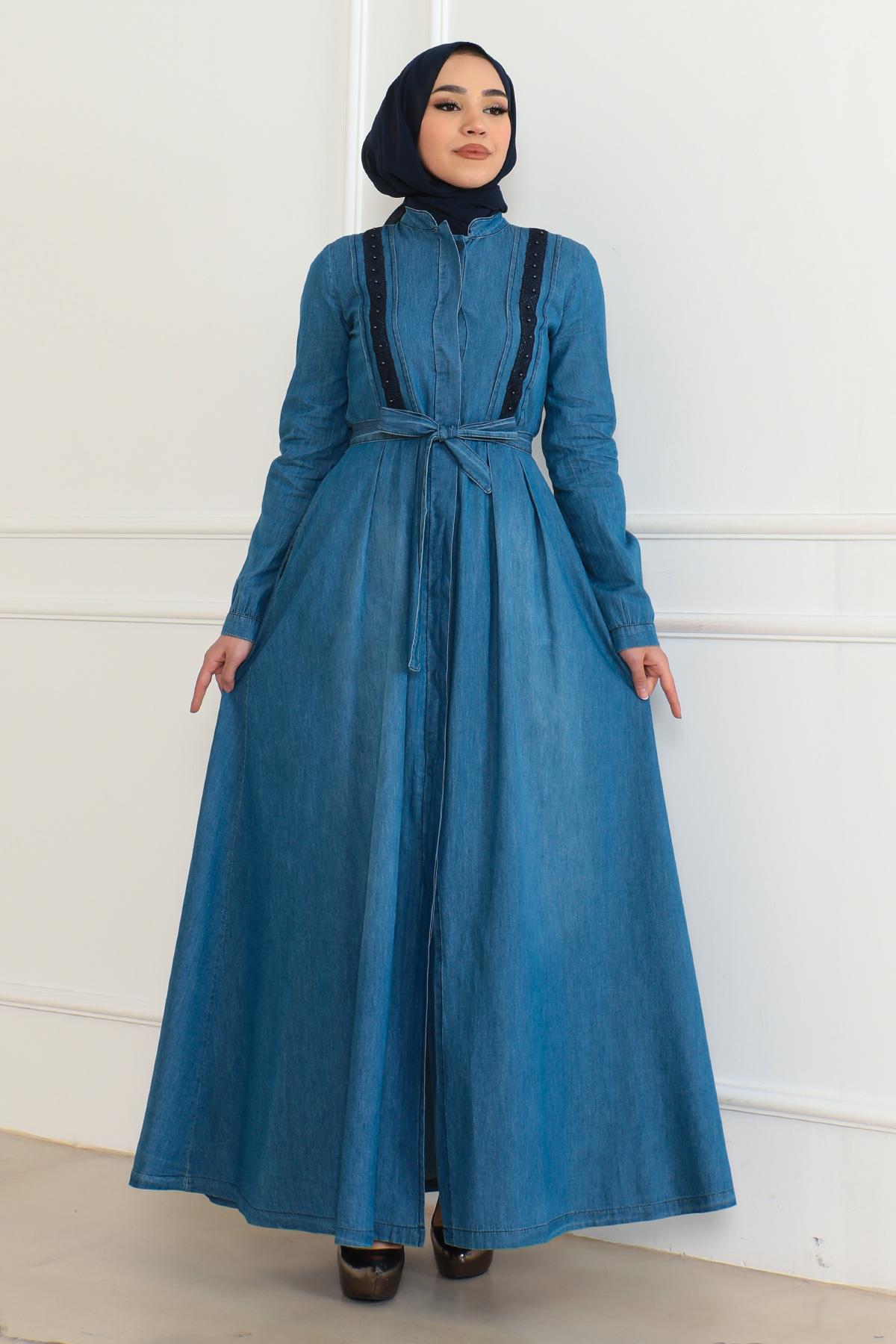 Hidden Button Denim Dress Light Blue 6142