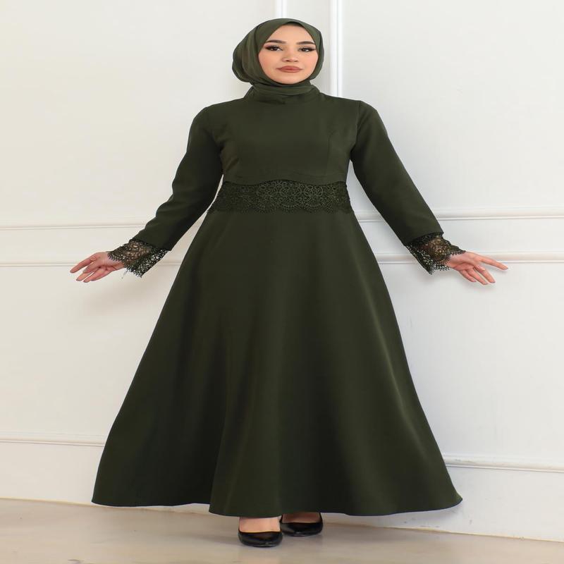 Lace Detailed Dress Khaki 6126