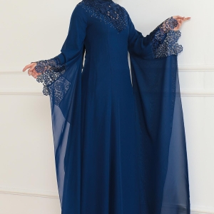Lace Detailed Evening Dress Indigo 6127