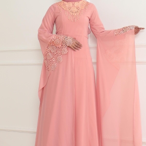 Lace Detailed Evening Dress Powder 6127