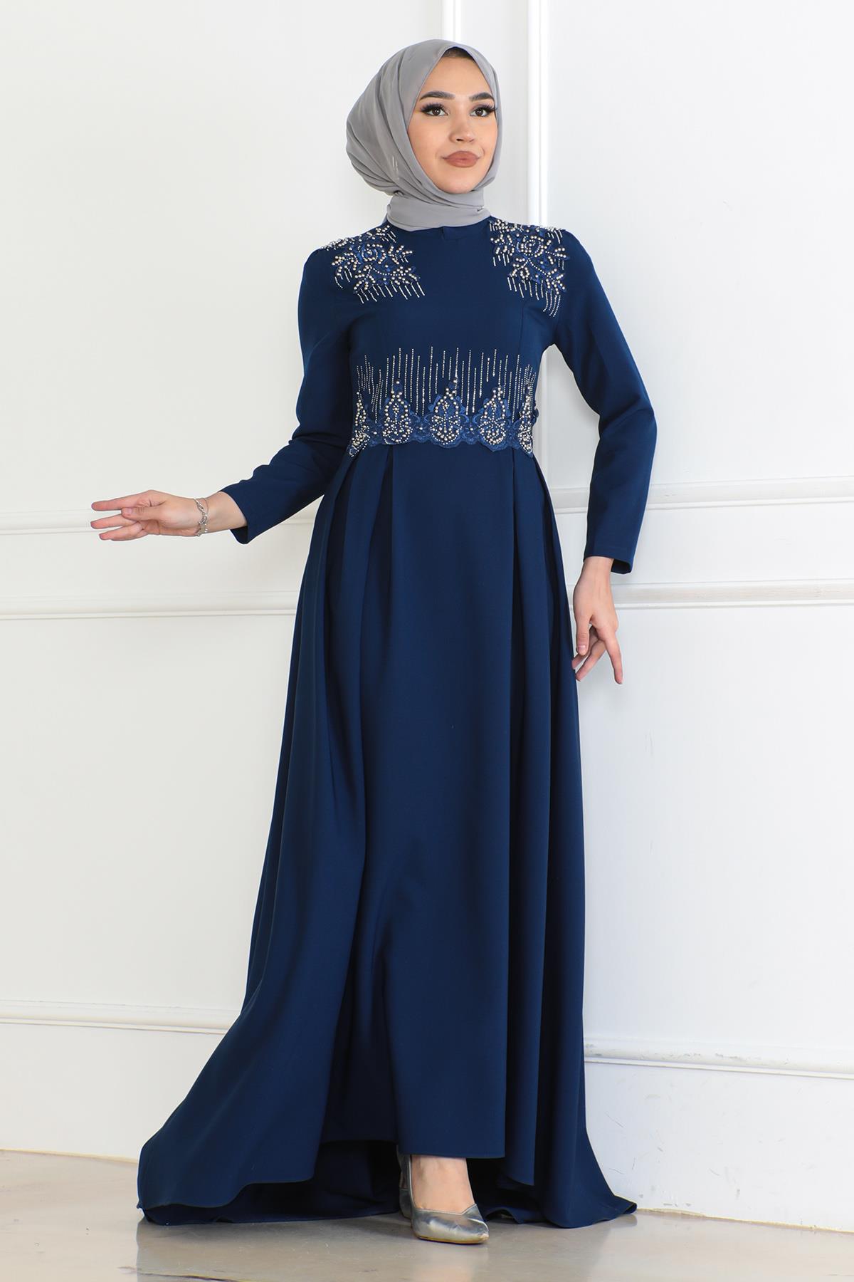 Pearl Detailed Dress Indigo 6121