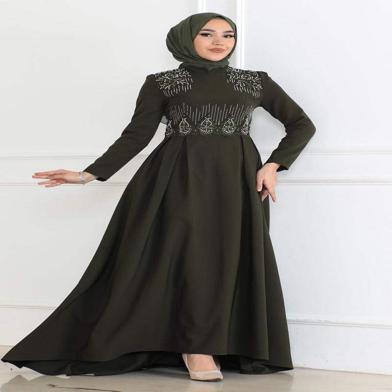 Pearl Detailed Dress Khaki 6121