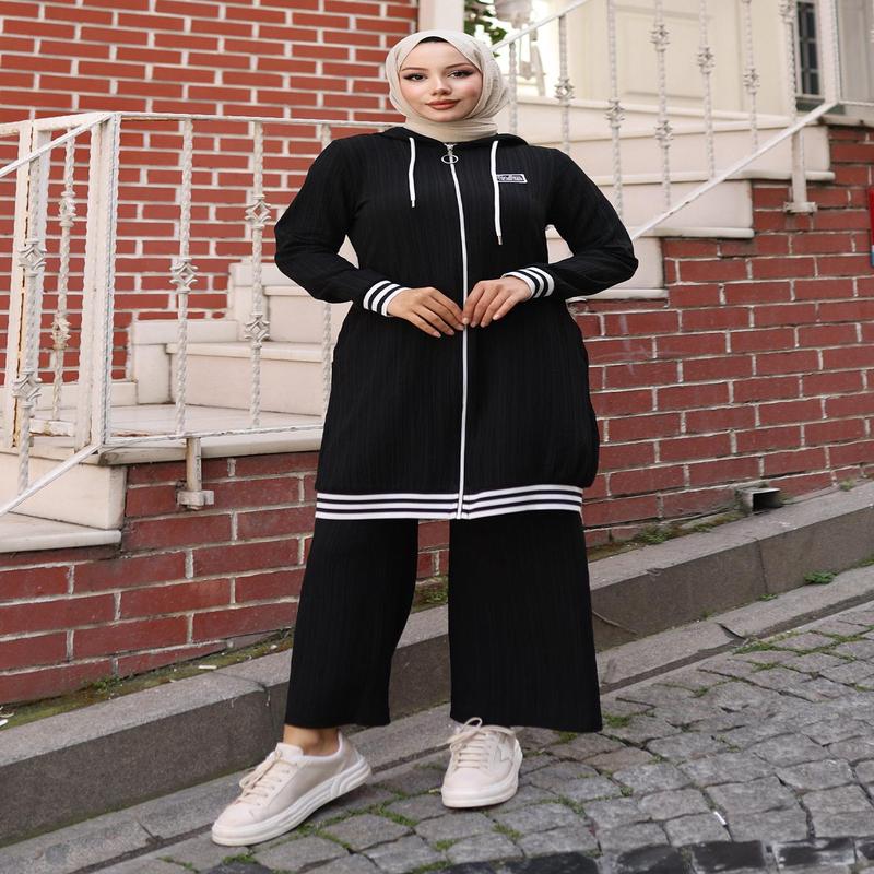 Zippered Ribbed Suit Black 10405