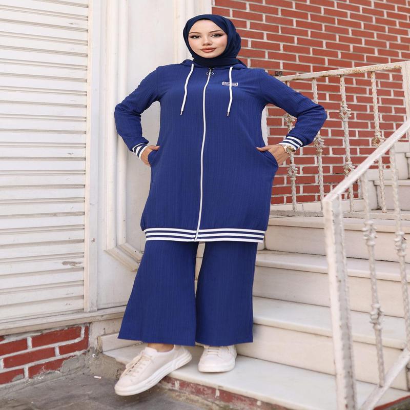 Zippered Ribbed Suit Indigo 10405